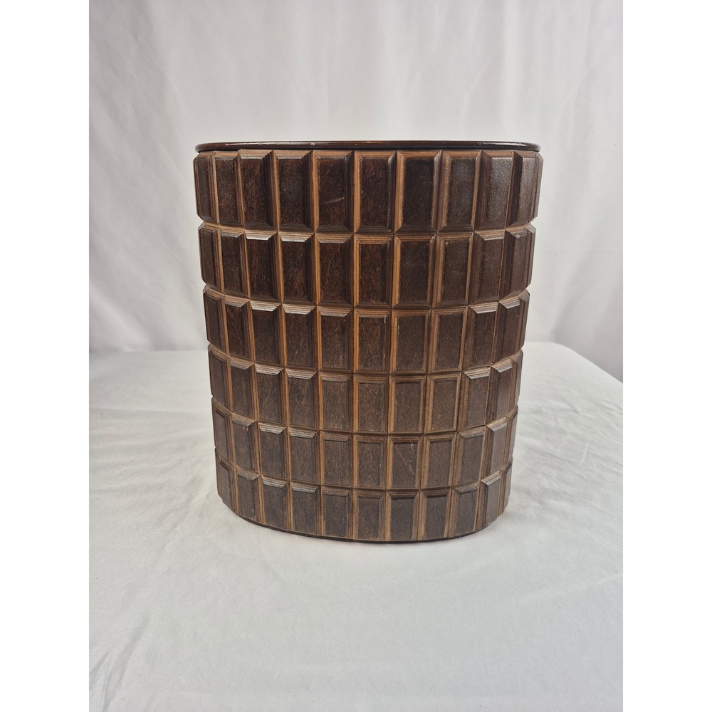 Vintage 1960s Gruvwood Walnut Wastebasket MCM Magazine Rack Trash Can Decor Gift